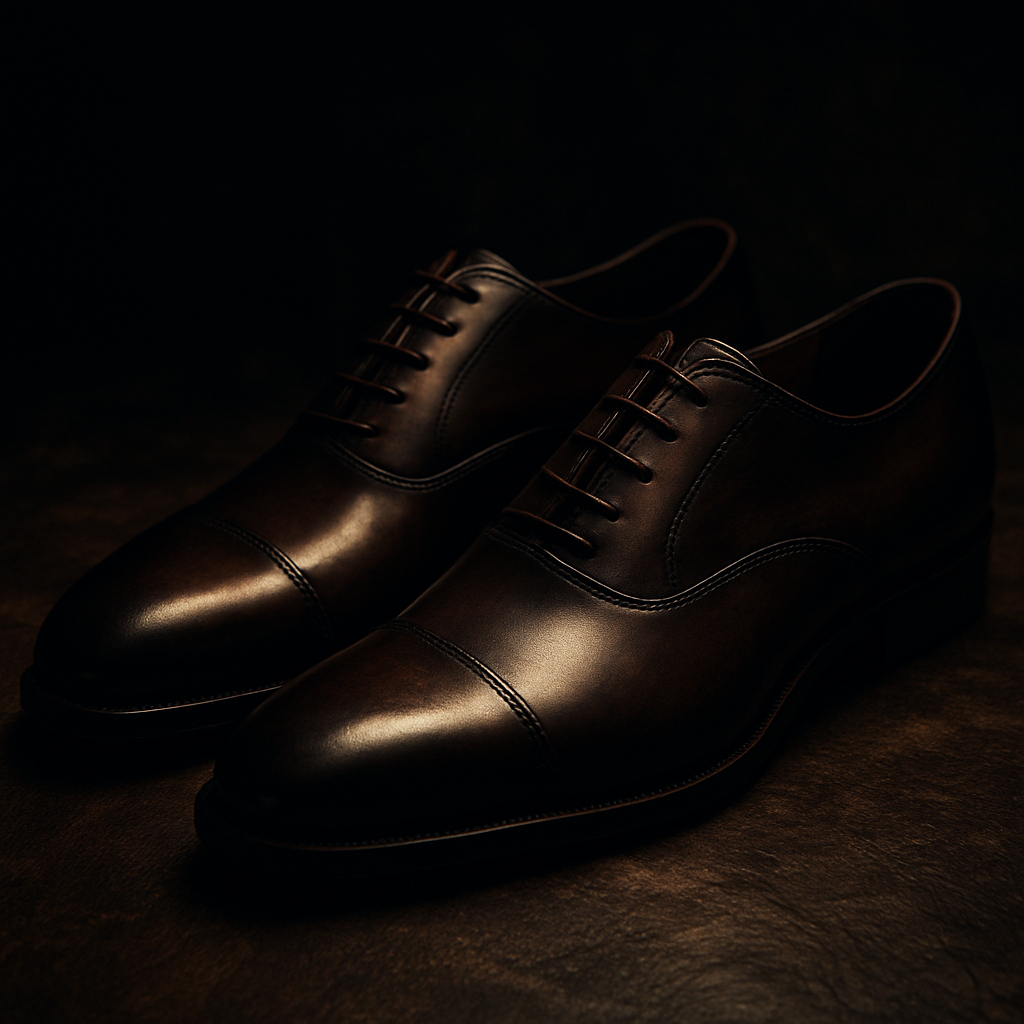 Premium men's leather oxford shoe on a dark textured surface